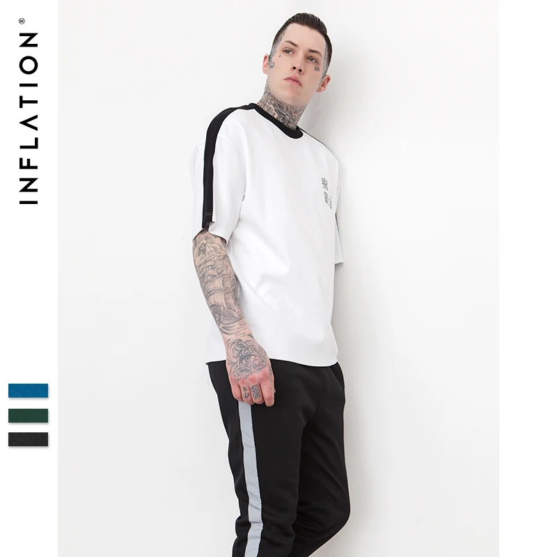 INFLATION Chinese Large Font Print Funny Casual Loose T-shirt For Men 2018 New Arrival Hip Hop White Short Sleeve Top Tee 8229S | Мужская