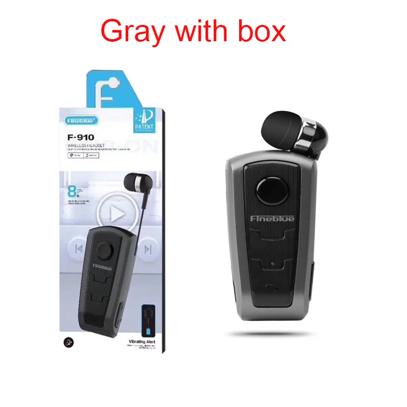 Gray with box Настоящие Fineblue F910 Беспроводные Bluetooth V4.0 наушники-вкладыши Вибрационный оповещение износ клип наушник Hands-Free для смартфонов - Цвет: Gray with box