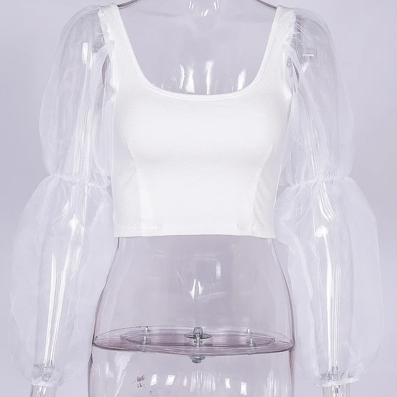 Женский укороченный топ с глубоким U образным вырезом Элегантный Прозрачный