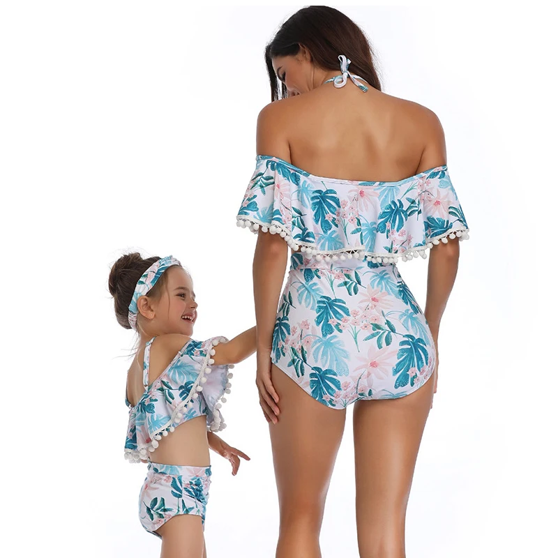 Parent-child swimsuit Mother and daughter Bikini Clothes 2019 Floral Family Swimsuit Outfit Women High Waist Swimwear | Мать и ребенок