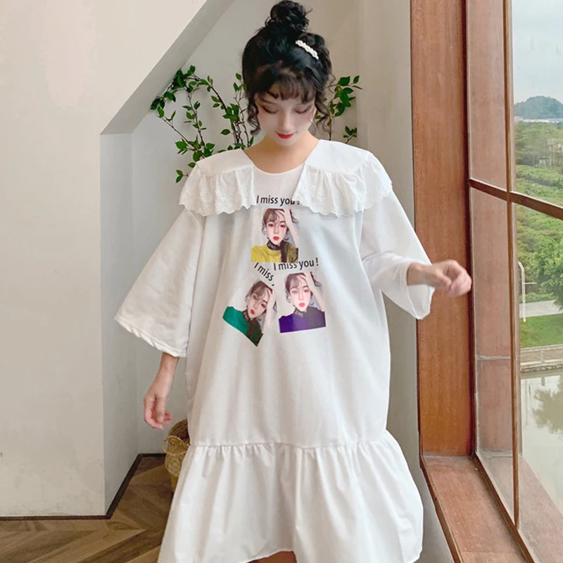 Женская одежда кружевное платье с отложным воротником три четверти свободное