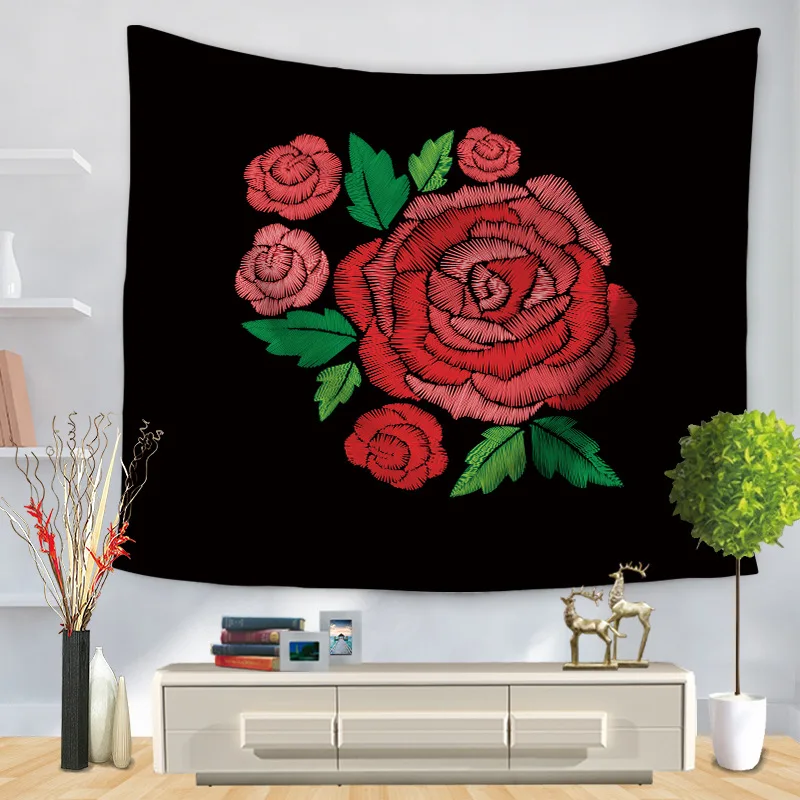 

Home Decorative Wall Hanging Carpet Tapestry Rectangle Bedspread Hand painting Rose Floral Pattern GT1213