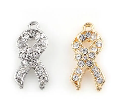 

20PCS/lot 22x11mm (Gold,Silver Color) Ribbon Cancer Hang Pendant Charms Fit For Glass Magnetic Memory Floating Locket