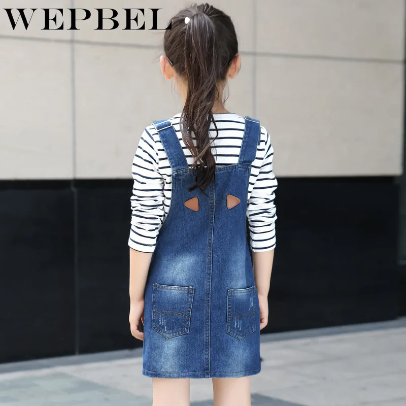 WEPBEL/Ковбойское платье на подтяжках для девочек джинсовое бретелях джинсовый