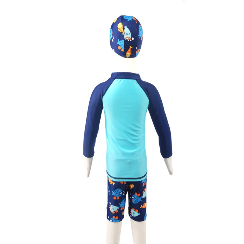 

GI FOREVER Children Two Pieces Suit With Cap Boy Long Sleeve Swimsuit 2019 Fish Print Swimwear Bathing Suit Maillot De Bai
