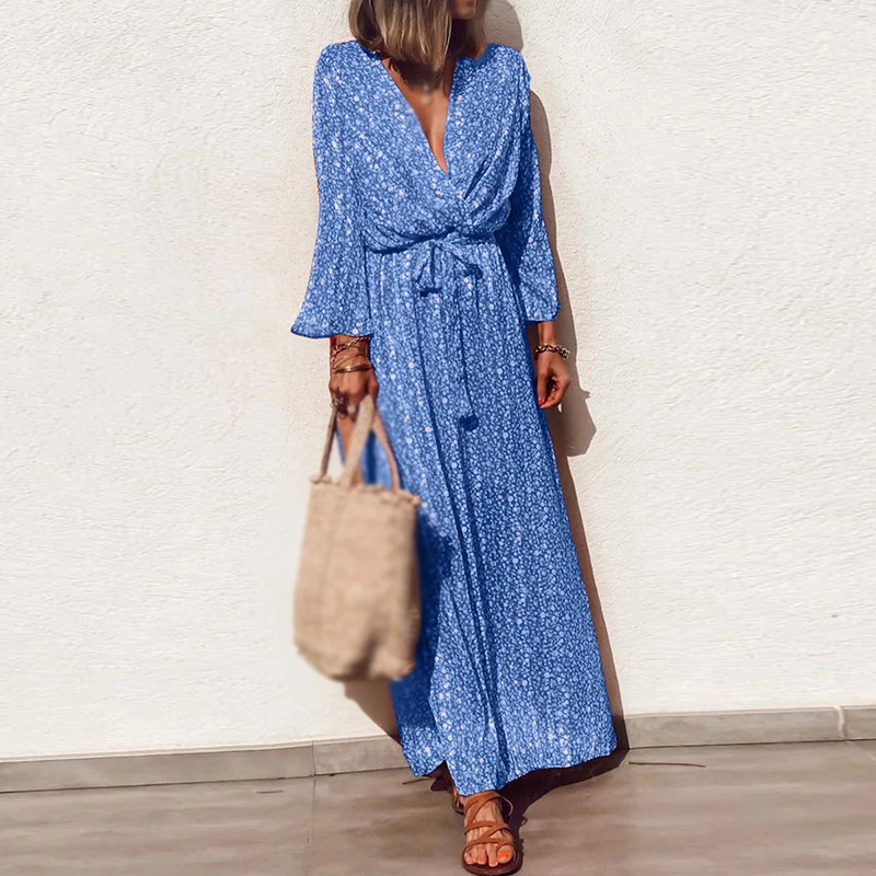 Женское летнее платье с v-образным вырезом рукав 5 Boho сплошное цветочное