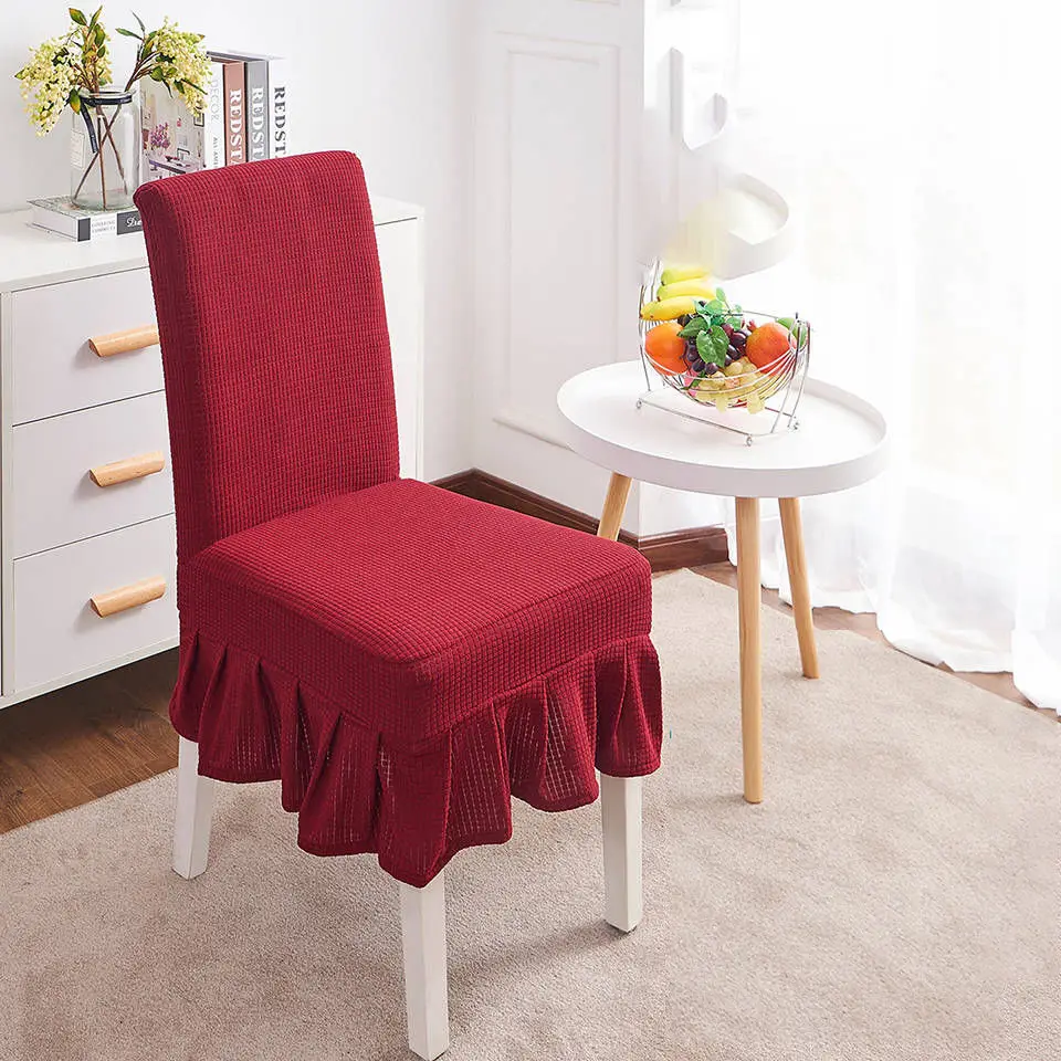 Wine red Skirt Супер мягкие флисовые ткани эластичные чехлы на кресла спандекс чехлы на стулья для столовой/кухни чехлы на кресла стрейч со спинкой - Цвет: Wine red Skirt