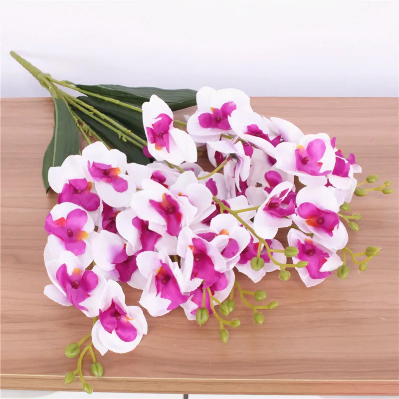 White purple Искусственный 7 головок Орхидея набор фаленопсис искусственный цветок из шелка гостиная Рождественский Декор цветочный домашний дисплей цветочный горшок Орхидея - Цвет: White purple