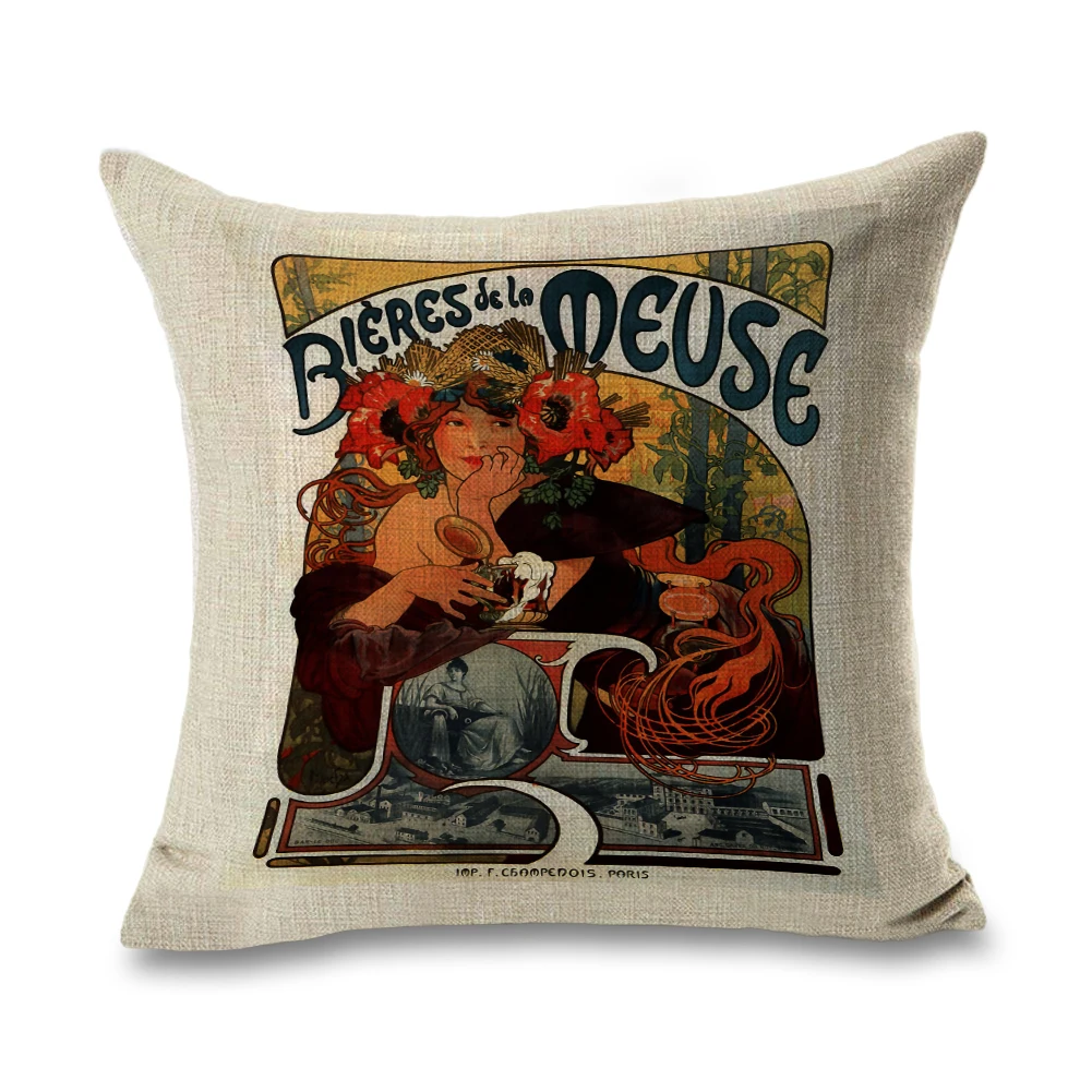 Mucha декоративная живопись подушки с узором льняное покрытие на диване подушка