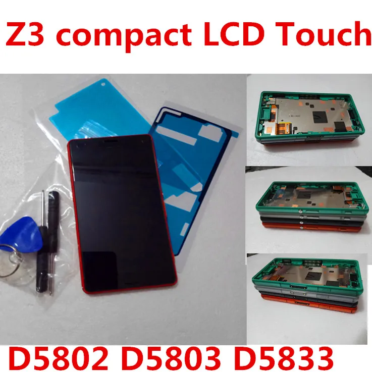 black white For SONY Xperia Z3 Compact Display Tested For SONY Xperia Z3C D5833 LCD Touch Screen with Frame Z3mini D5803 D5802