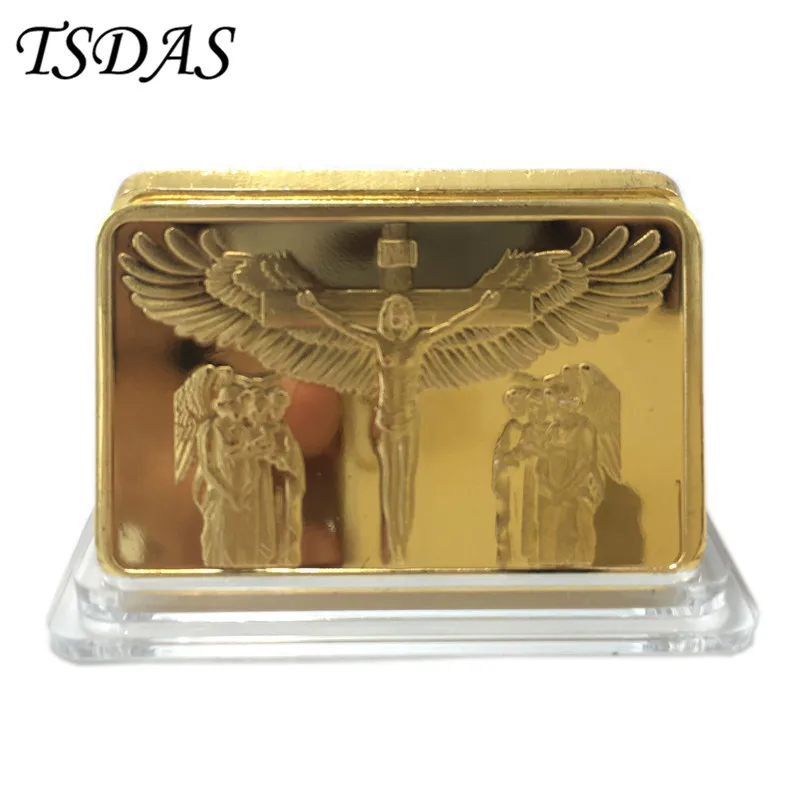 Христос Иисус Золотой бар и ангел 1 унц. Ц. 24 К Золото Реплика. 999 Одетый слиток