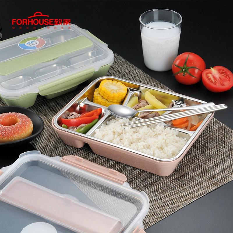 Нержавеющая сталь Ланч-бокс контейнер для хранения еды Bento с ложкой и палочками для еды Bento Ланч-бокс столовая посуда