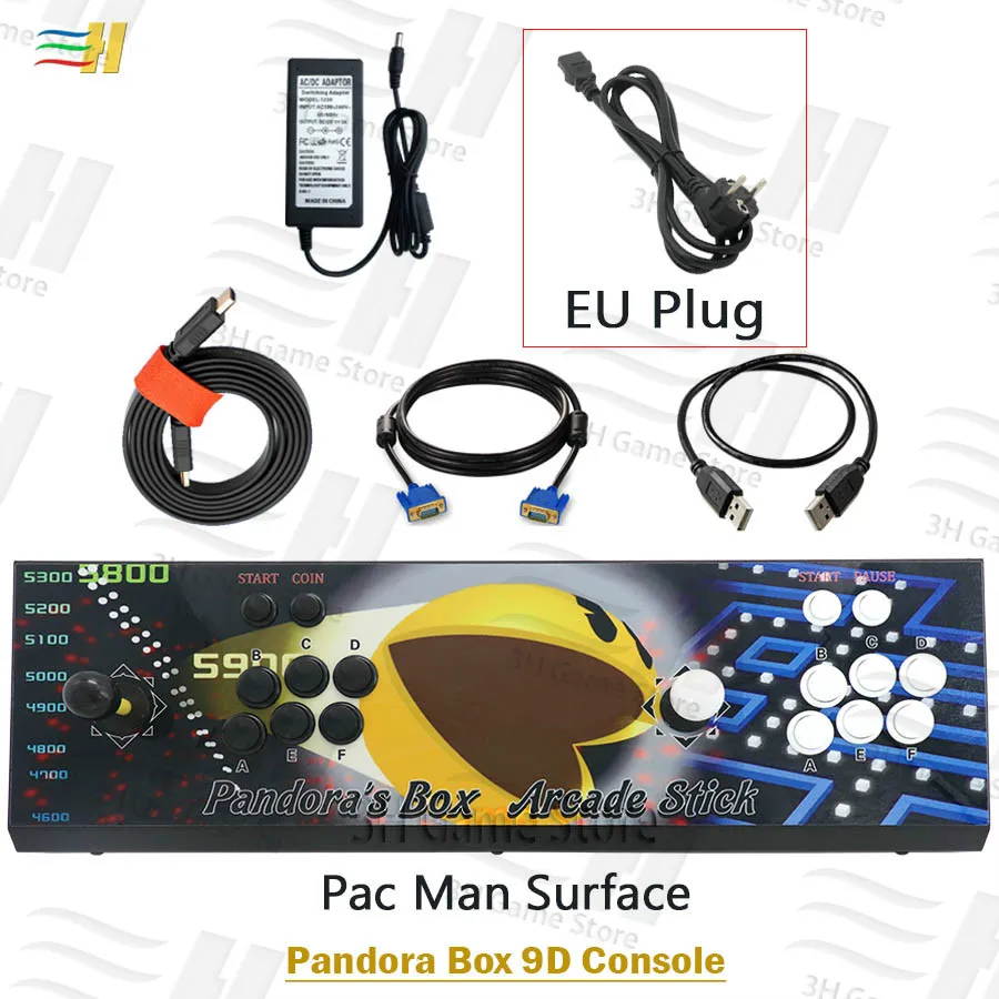 Встроенный ящик Pandora 9d 2500 В 1 аркадная игровая консоль поддержка 3P 4P игры usb можно подключить геймпад подключи и играй Поддержка 3d игры - Цвет: PB9d pacman EU