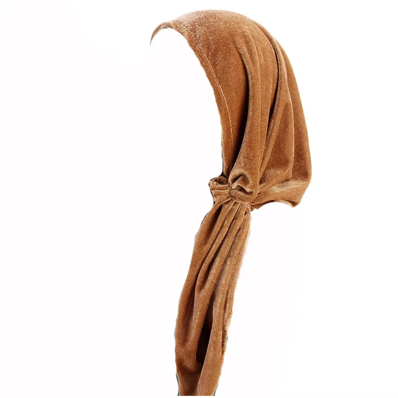 Новый Модный женский вельветовый платок тюрбан с предварительно завязками шарфы