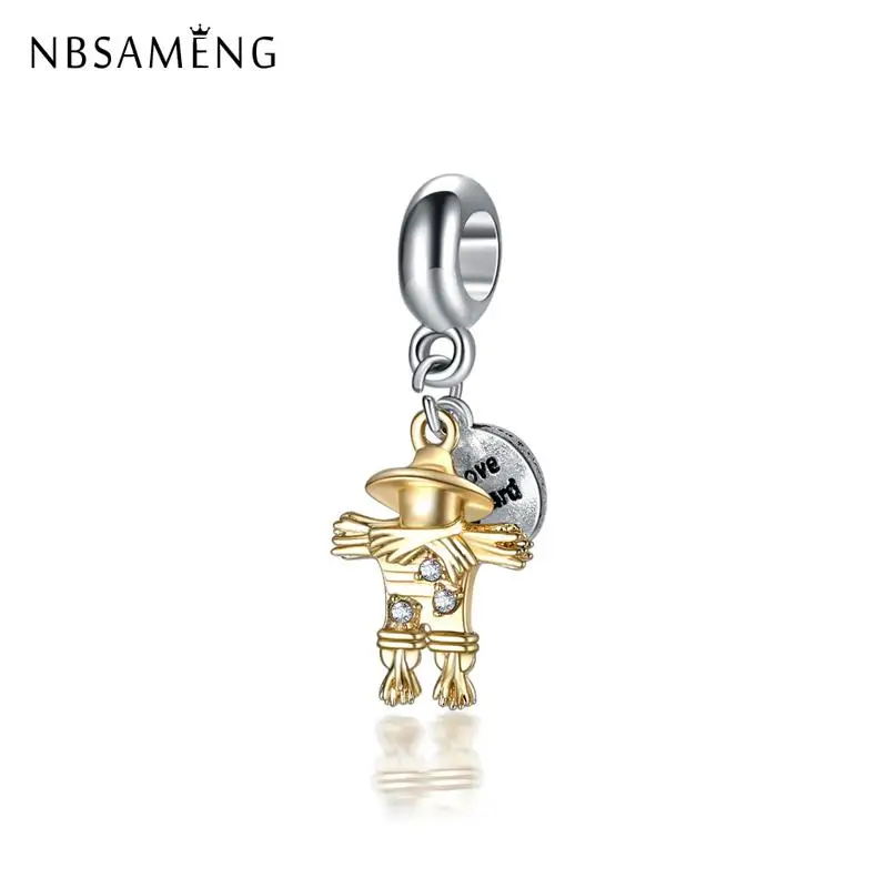 2018 Trendy Silver Plated Beads Charm Golden Scarecrow Guardian Clear CZ Charms Fit Original Bracelet Women Diy Jewelry | Украшения и