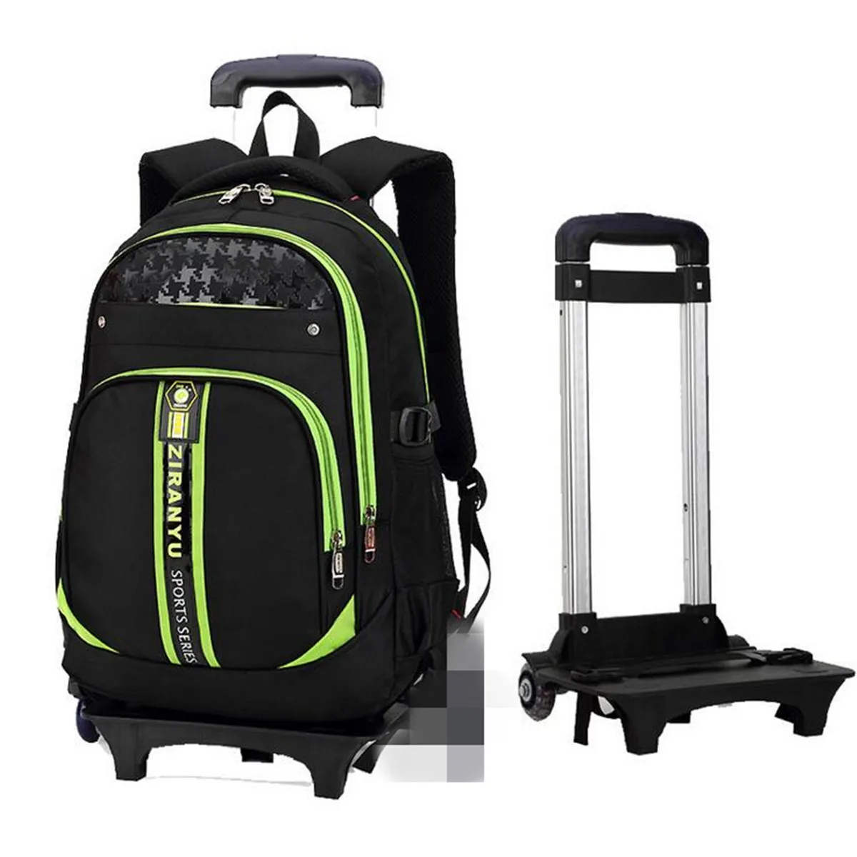 Green Nylon Removable Men travel Bags for Boys Waterproof Trolley Backpack Teenager Wheeled Bag Bookbag Travel Bags Back to school New - Цвет: Green