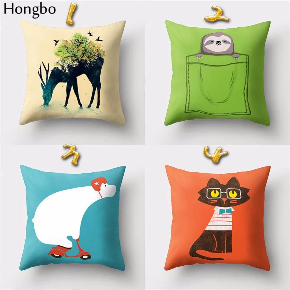 Hongbo 1 шт. Мультяшные животные кошка Лось Дельфин лев крокодил лиса наволочка для