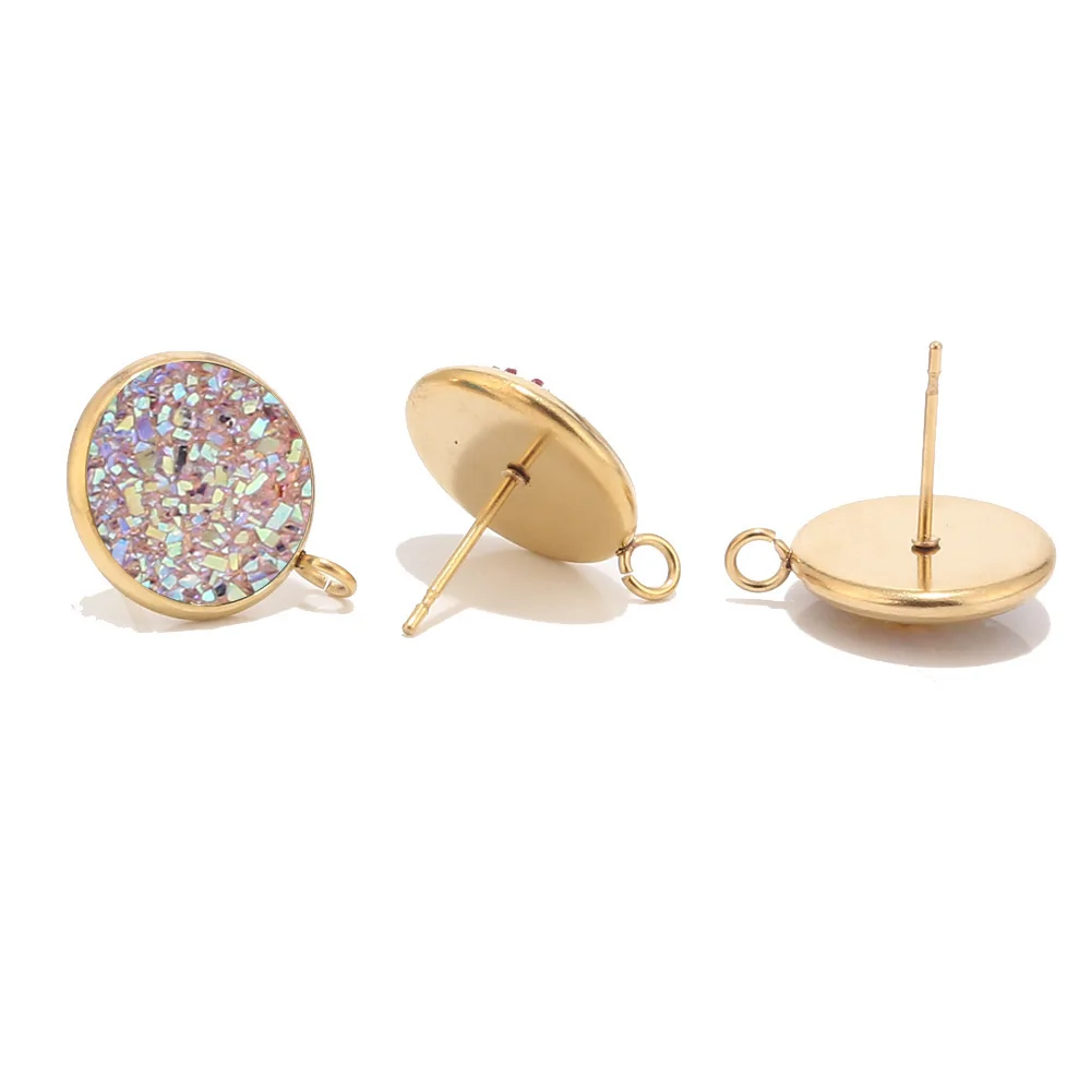 Earring Post 8 40 шт 12 мм из нержавеющей стали смолы друзы Ювелирные серьги по оптовой цене компоненты с петлей золотой тон - Цвет: Earring Post 8
