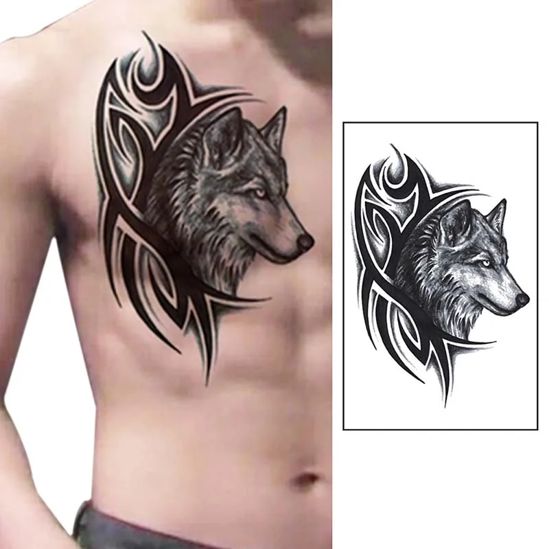New Waterproof Temporary Tattoo Sticker Sketch Large Wolf Heads Pattern Animals Water Transfer Body Art Flash Fake Tatoo