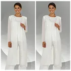 Официальное белое шифоновое платье для матери жениха, Длинная блузка с блестками, платья для матери жениха, 3 предмета