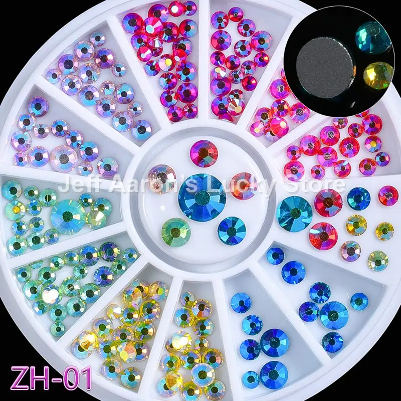 ZH01 Смешанный стиль, плоская задняя часть, 3d Стразы, украшения для ногтей, стразы, колесо, кристалл, драгоценный камень, блеск, аксессуары для ногтей, инструменты - Цвет: ZH01