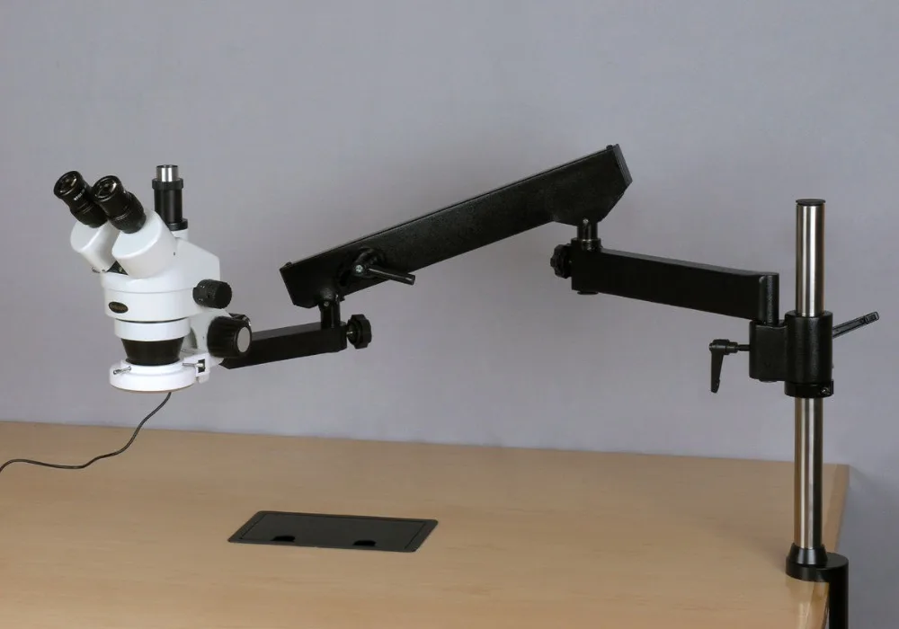 AmScope 7X-45X Тринокулярный шарнирный кронштейн зажим 144-LED зум стерео микроскоп |