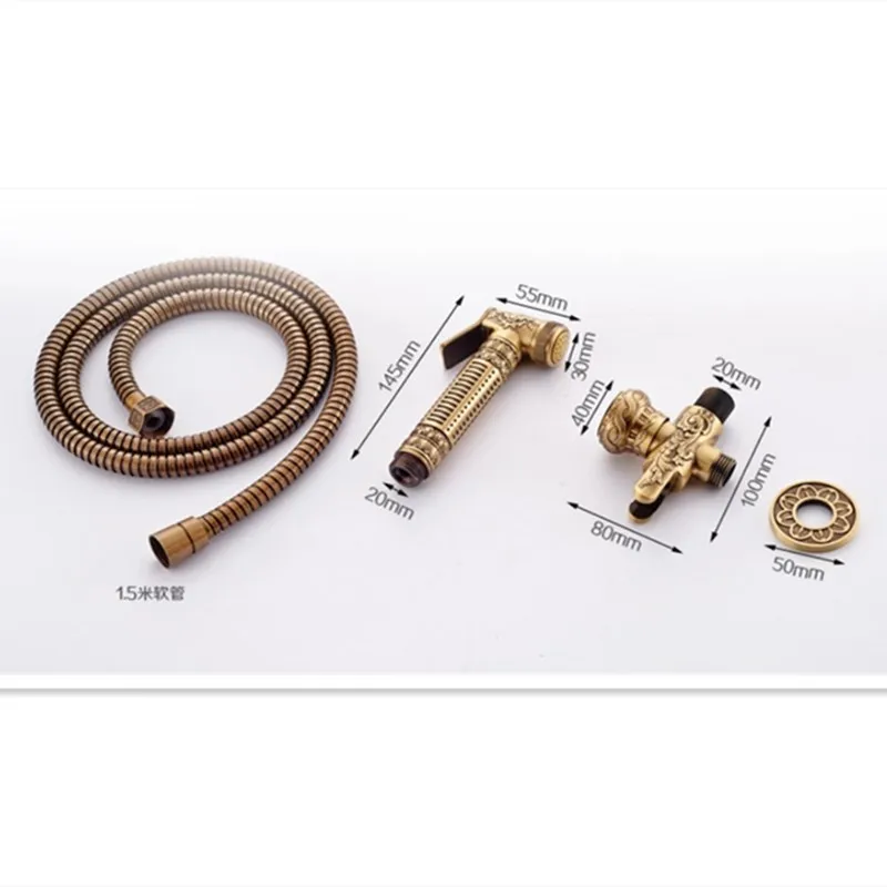 LIUYUE Bidets Faucets Antique Floral Pattern Brass Single Cold Wall Handheld Hygienic Shower Spray Wash Bathroom/Toilet Faucets