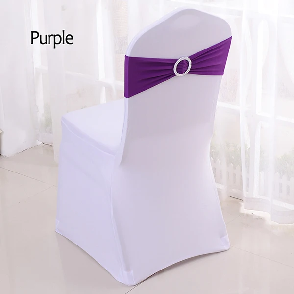 Purple YRYIE, 50 шт./лот, чехлы на стулья из лайкры и спандекса, ленты с пряжкой для свадебной вечеринки, дня рождения, банкета, украшения стульев - Цвет: Purple