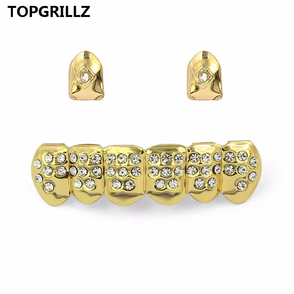 TOPGRILLZ Новое светильник желтое золото покрытое 2 одинарными верхними зубьями