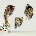 3D-наклейка на стену в виде выглядывающих из отверстия кошек, для ванной комнаты, украшение в гостиную, декор для дома, виниловые наклейки в виде животных, арт-постер, милые наклейки на унитаз