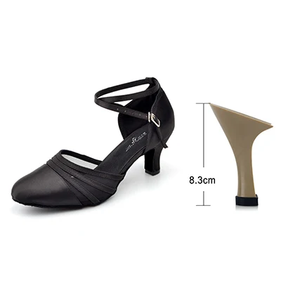 Black 8.3cm Ladingwu/Новинка; обувь для латинских танцев; женская обувь из атласа и сетки; Цвет абрикосовый, черный; Обувь для бальных танцев; обувь для соревнований с закрытым носком - Цвет: Black 8.3cm