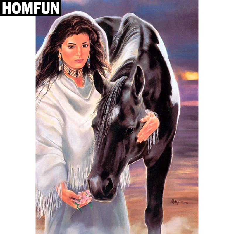 Алмазная 5D Вышивка Девочка и лошадь HOMFUN картина с полными квадратными/круглыми