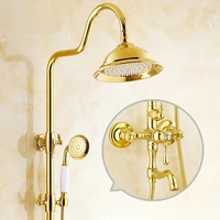 gold plated rainfall shower faucet mixerbrass diamond shower water tap doule shower headbathroom shower faucet set wall mount