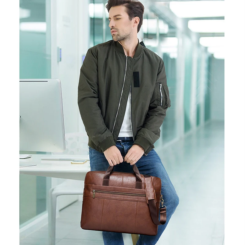 

CONTACT'S Genuine Leather Male Messenger Bag For 15.6" Laptop Men's Crossbody Bags Large Business Shoulder Bag For Man Briefcase
