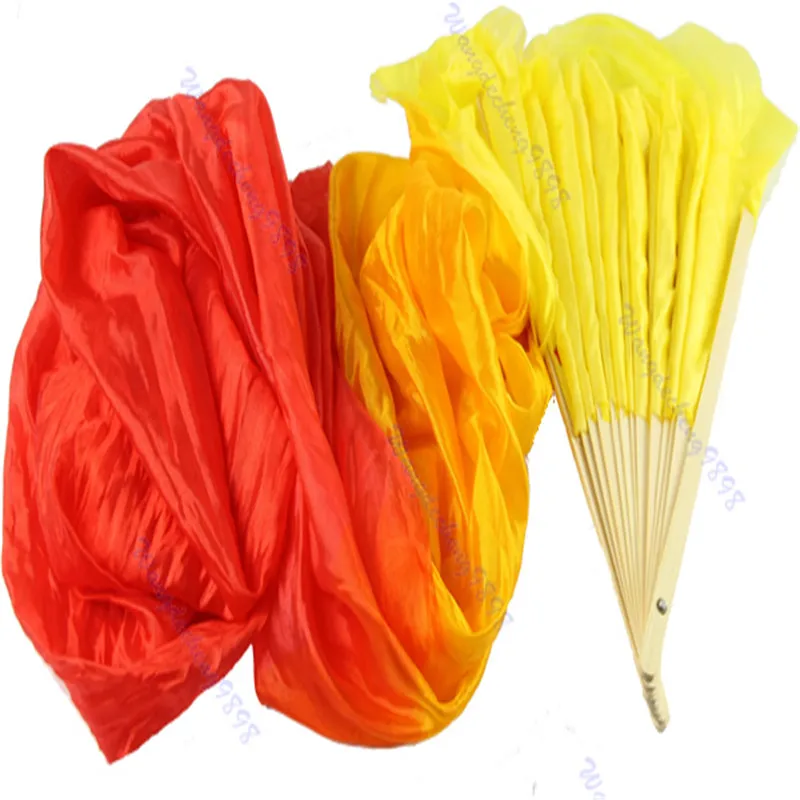 

Hot Selling Hand Made Colorful Belly Dance Dancing Fans Tools Silk Bamboo Long Fans Veils 4 Colors (Right hand)