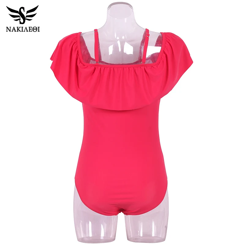 NAKIAEOI 2019 New Sexy Off The Shoulder Solid Swimwear Women One Piece Swimsuit Female Bathing Suit Ruffle Monokini Swim Wear XL | Спорт и
