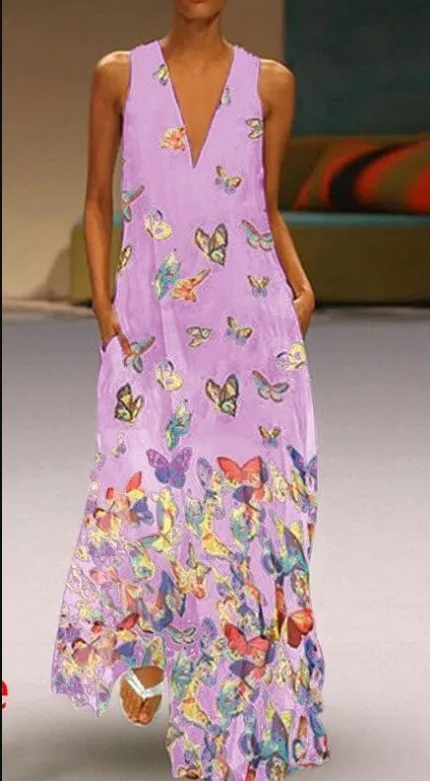 Женское пляжное платье-рубашка с винтажным принтом Свободное длинное