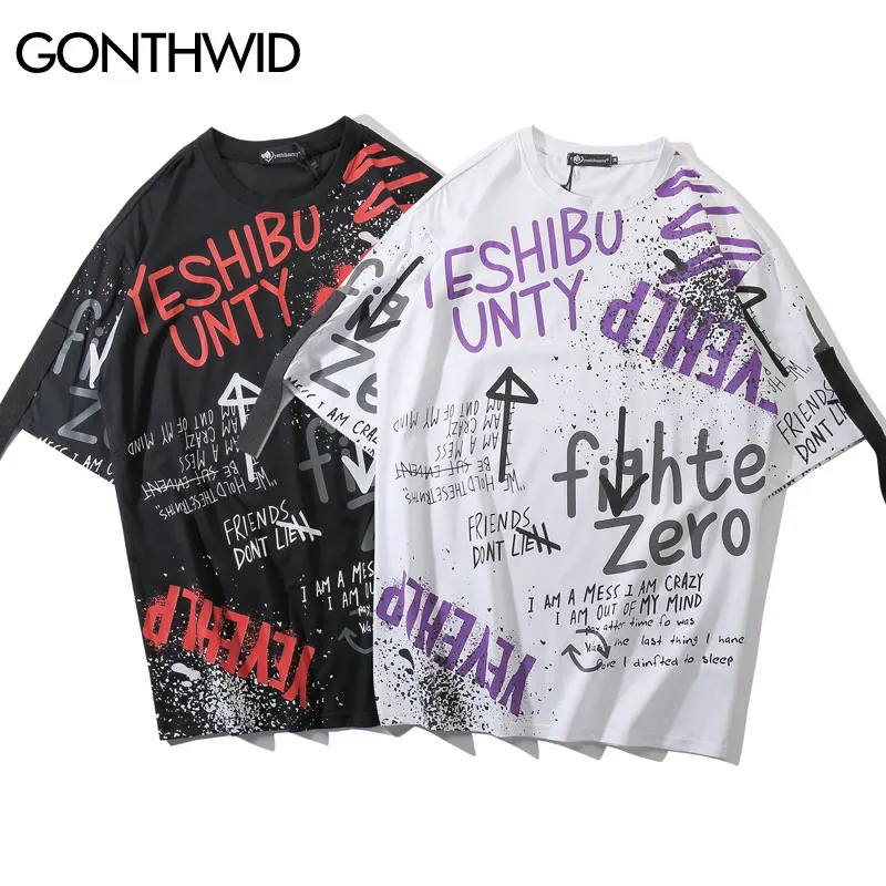 GONTHWID Ribbon Graffiti футболки с коротким рукавом Уличная одежда 2019 мужские хип-хоп