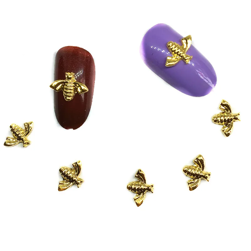 20Pcs Gold Bee Nail Art Decorations 3d Kawaii Animal Charms Decors Bling Nailart Supplies Alloy Ornaments on the Nails Design | Красота и