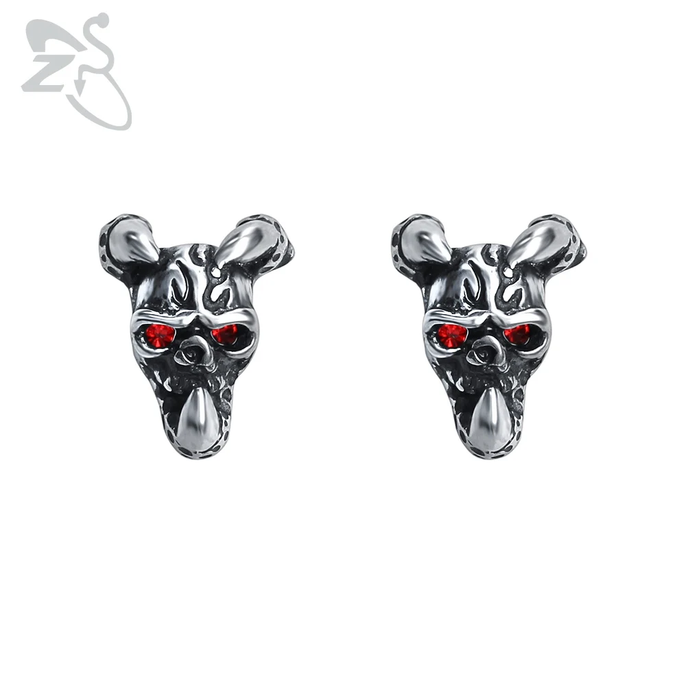 Skull 2-Red ZS панк-рок 316L серьги-гвоздики из нержавеющей стали для мужчин 2 шт. хип-хоп серьга с черепом с красным CZ камнем мужские байкерские готические ювелирные изделия - Окраска металла: Skull 2-Red