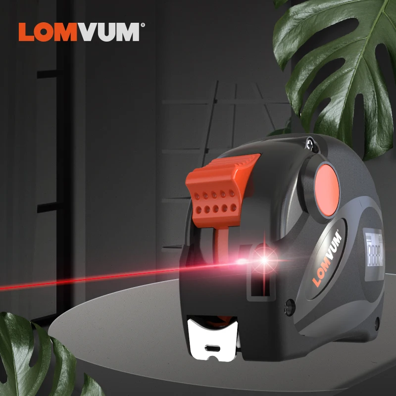 LOMVUM перезаряжаемая лазерная рулетка 2 в 1 USB зарядная лента с ЖК-дисплеем 16 футов/5 м цифровая лента Метрическая/дюйм/фут