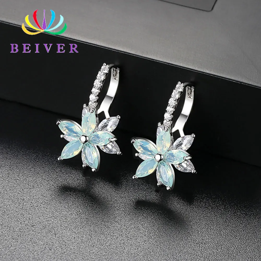 Beiver модные светло зеленые серьги подвески в форме цветка с фианитом класса ААА