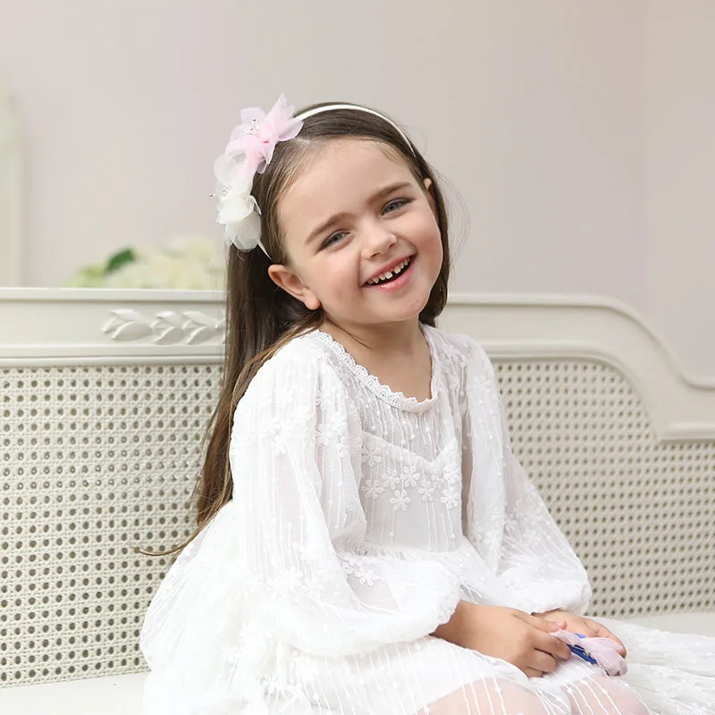 Новая Элегантная повязка для волос принцессы розовый бант с цветами стразы на