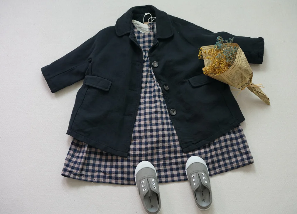 2018 Girl Autumn Dress Korean Kids Lattice Clothings Winter Clothes | Детская одежда и обувь