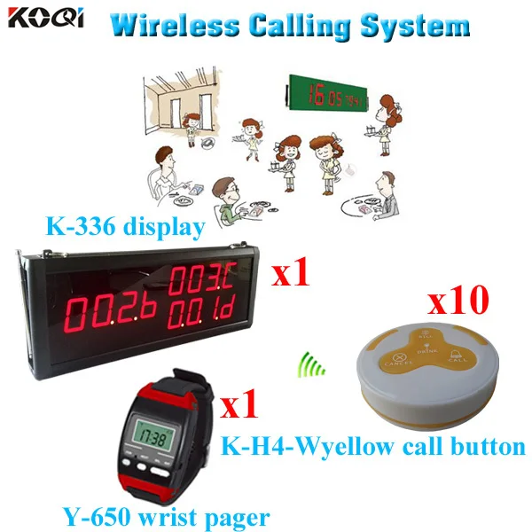 

Restaurant Ordering System Hot Sell Popular Service Waiter Calling Buzzer Bell (1 display 1 wrist watch 10 call button)