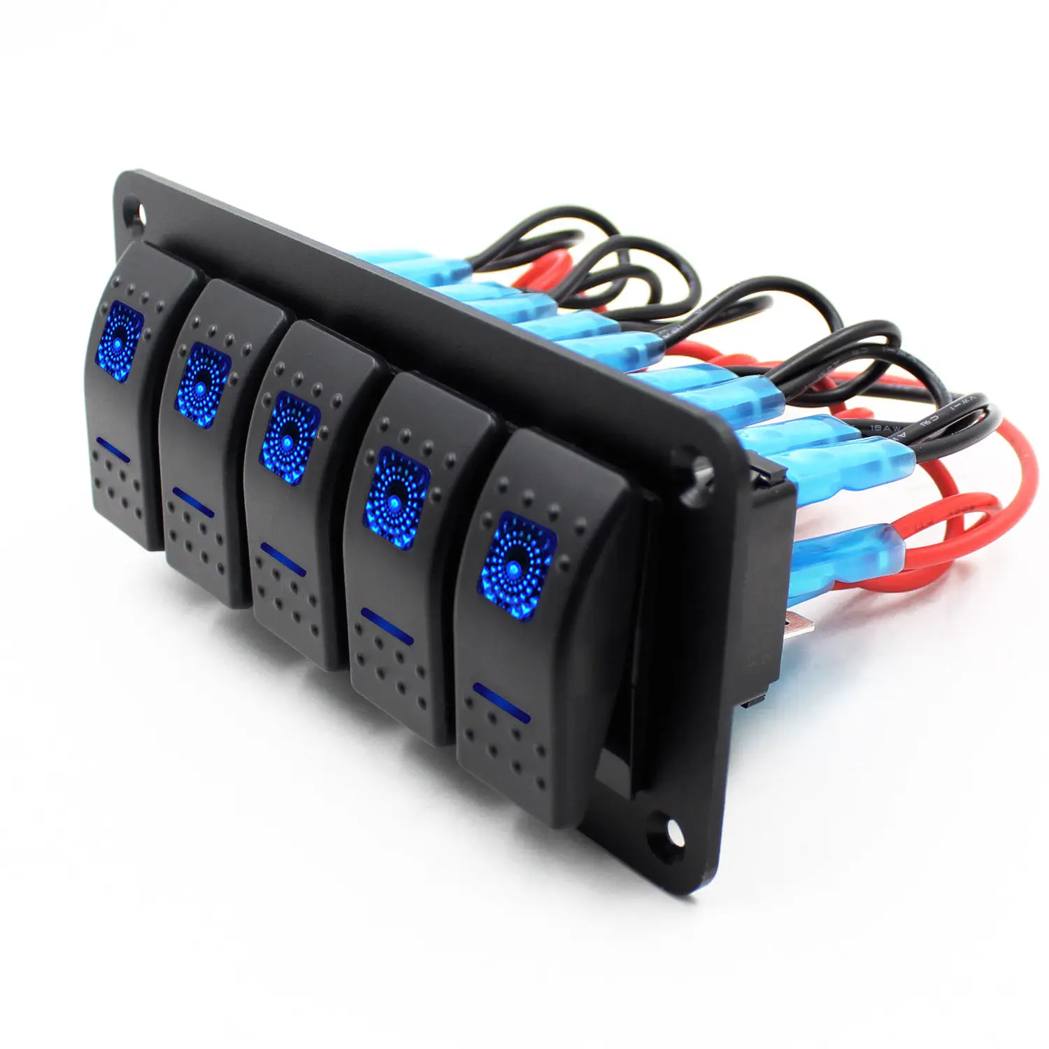 12V-24V 5 Gang Blue Rocker Switch Panel Circuit Breaker Boat Marine Waterproof | Обустройство дома