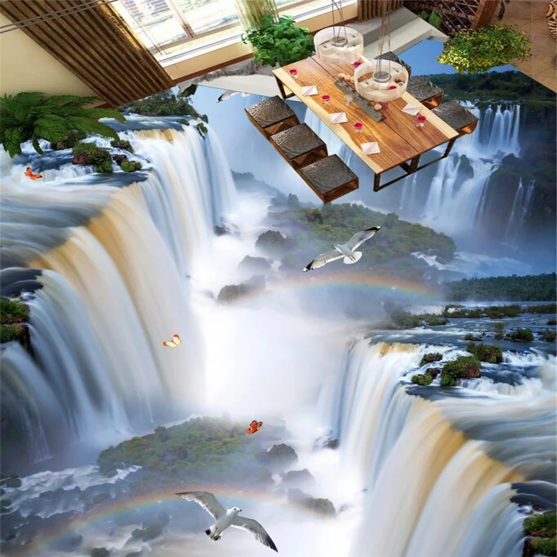 3D обои с водопадом для пола водостойкие Нескользящие ПВХ|custom floors|3d wallpaper murals3d |