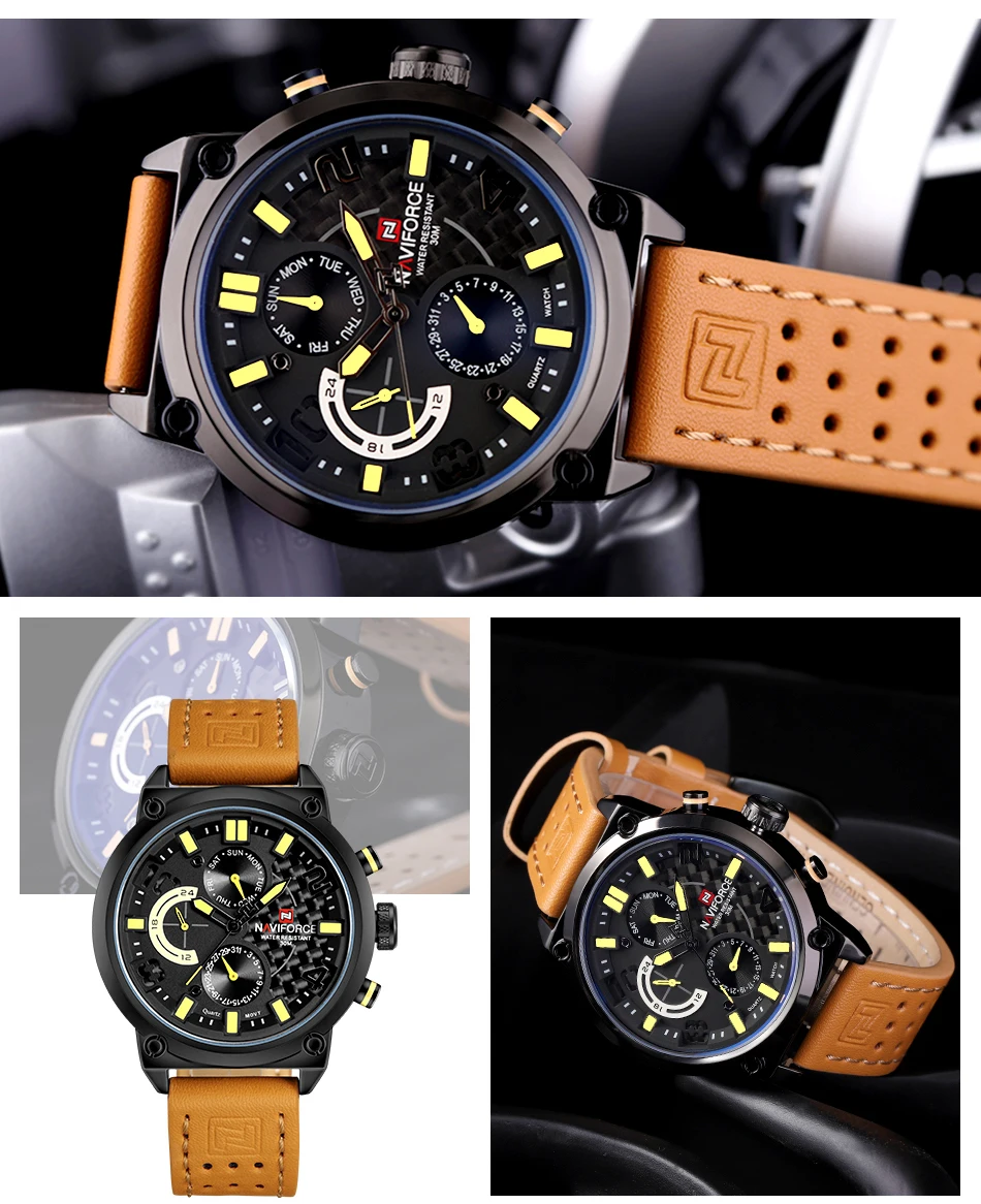 Новинка NAVIFORCE мужские модные роскошные часы мужские из натуральной кожи кварцевые наручные часы мужские водонепроницаемые военные часы Relogio Masculino