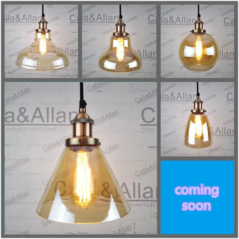 

Amber glass shades antique copper Pendant Light Fixture Edison Hanging lamp Retro Industrial Pendant Lamp Loft 110v 220v E27