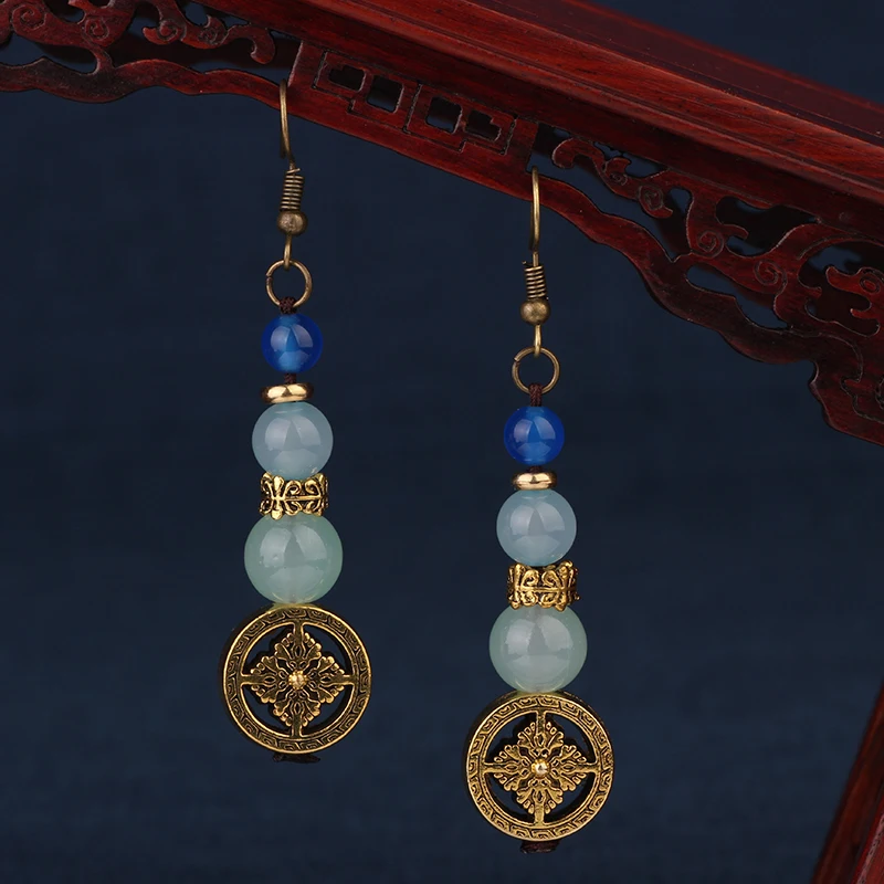 MYWINY nature stones dangle ethnic Nepal earrings vintage fashion court jewelry | Украшения и аксессуары